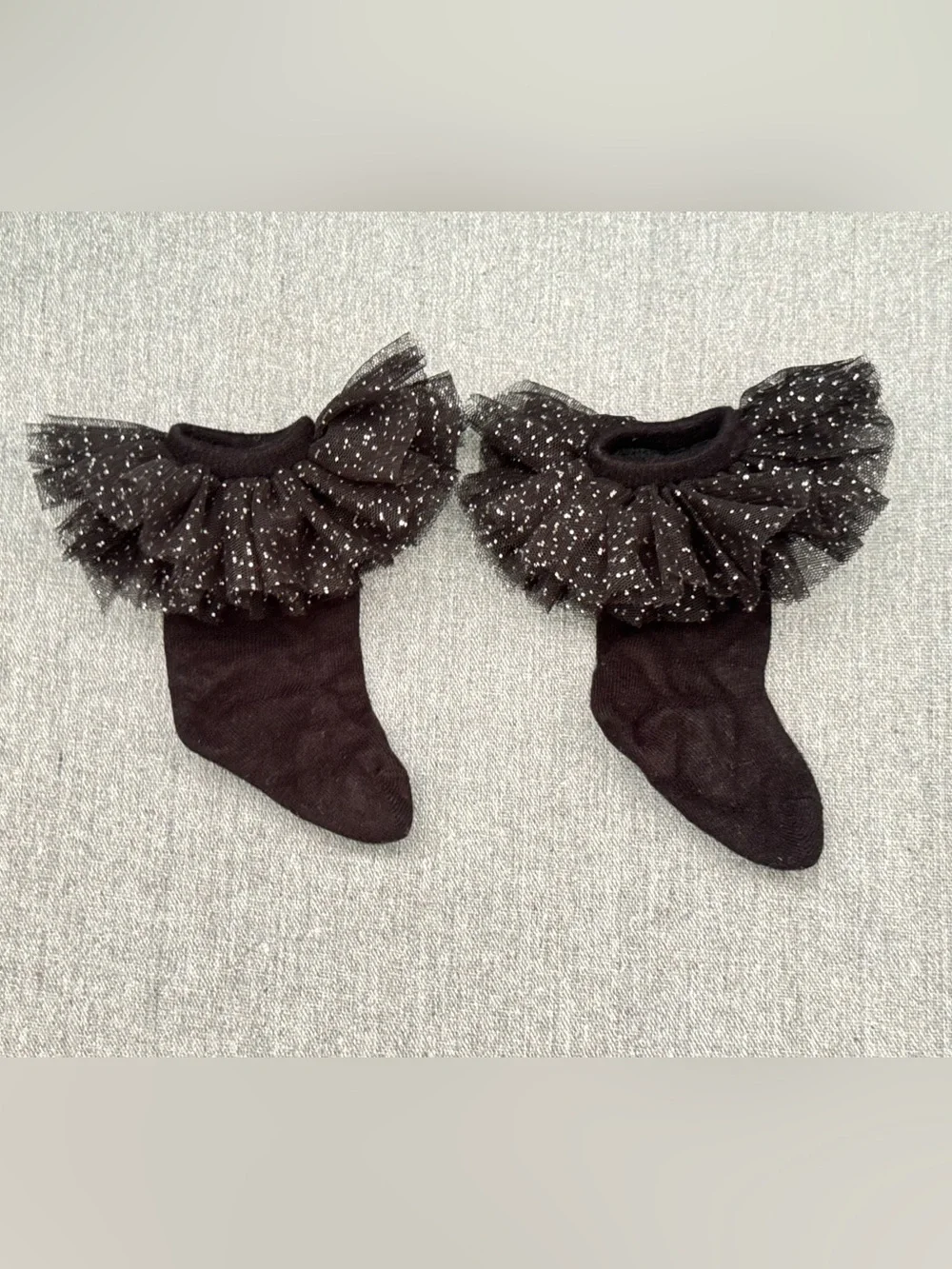 POSH PEANUT Baby Girls Pink Layered Tulle Ruffled Tutu & Black Glitter socks